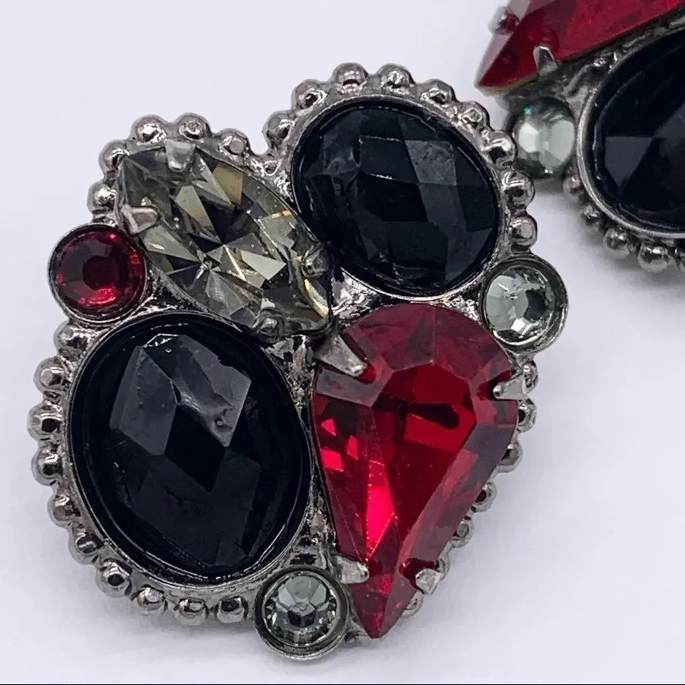 Sorrelli Red and Black Crystal Clip Earrings